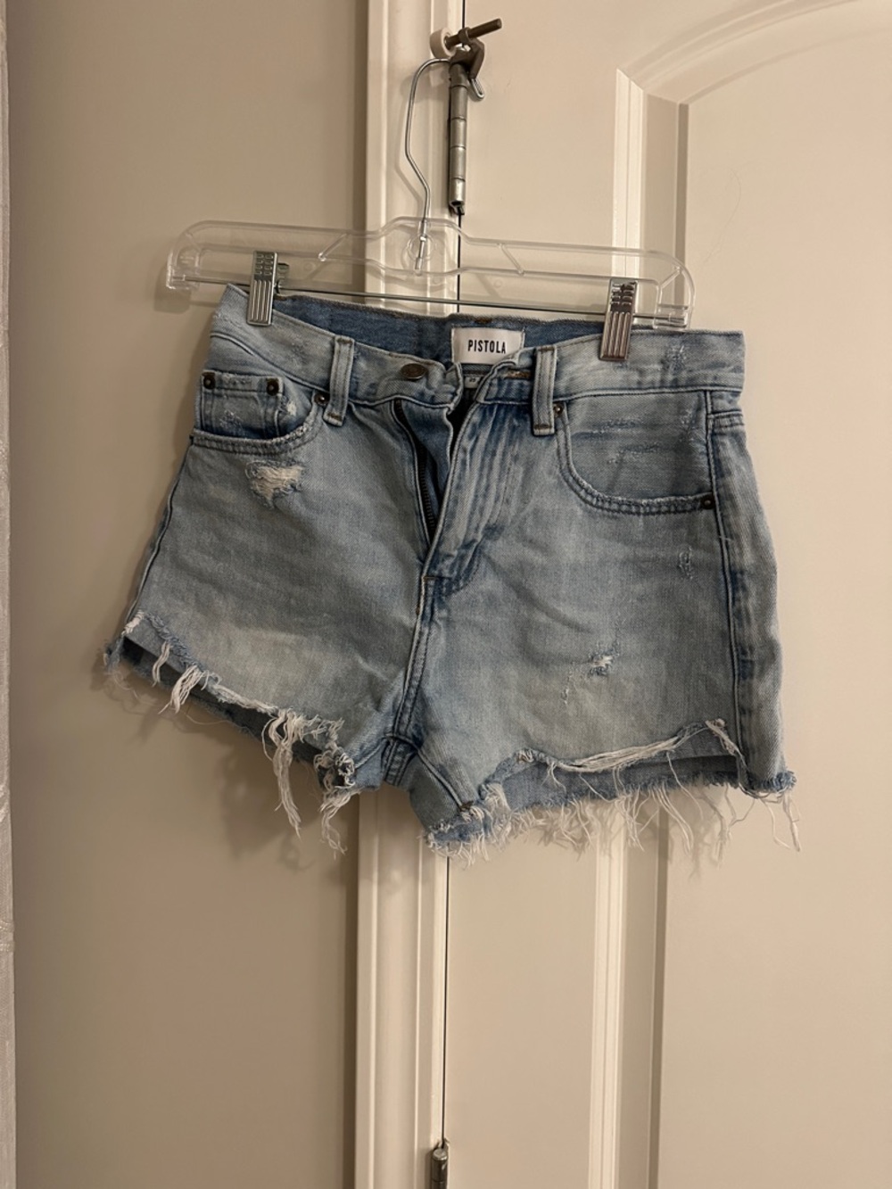 pistola Light Blue Distressed Denim Cutoff Shorts